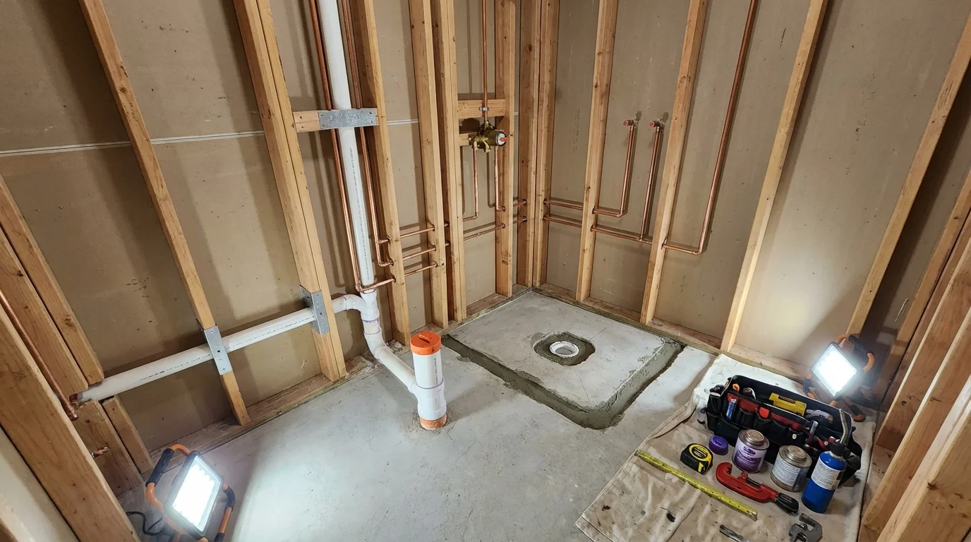 Bathroom rough-in plumbing during remodel by Johns Plumbing LLC in Beaver City