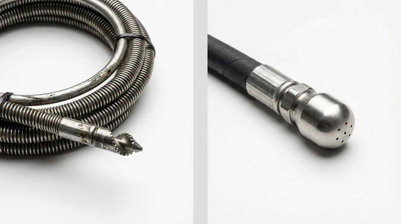 Drain snake cable and hydro jetting nozzle used for drain cleaning in Beaver City, NE