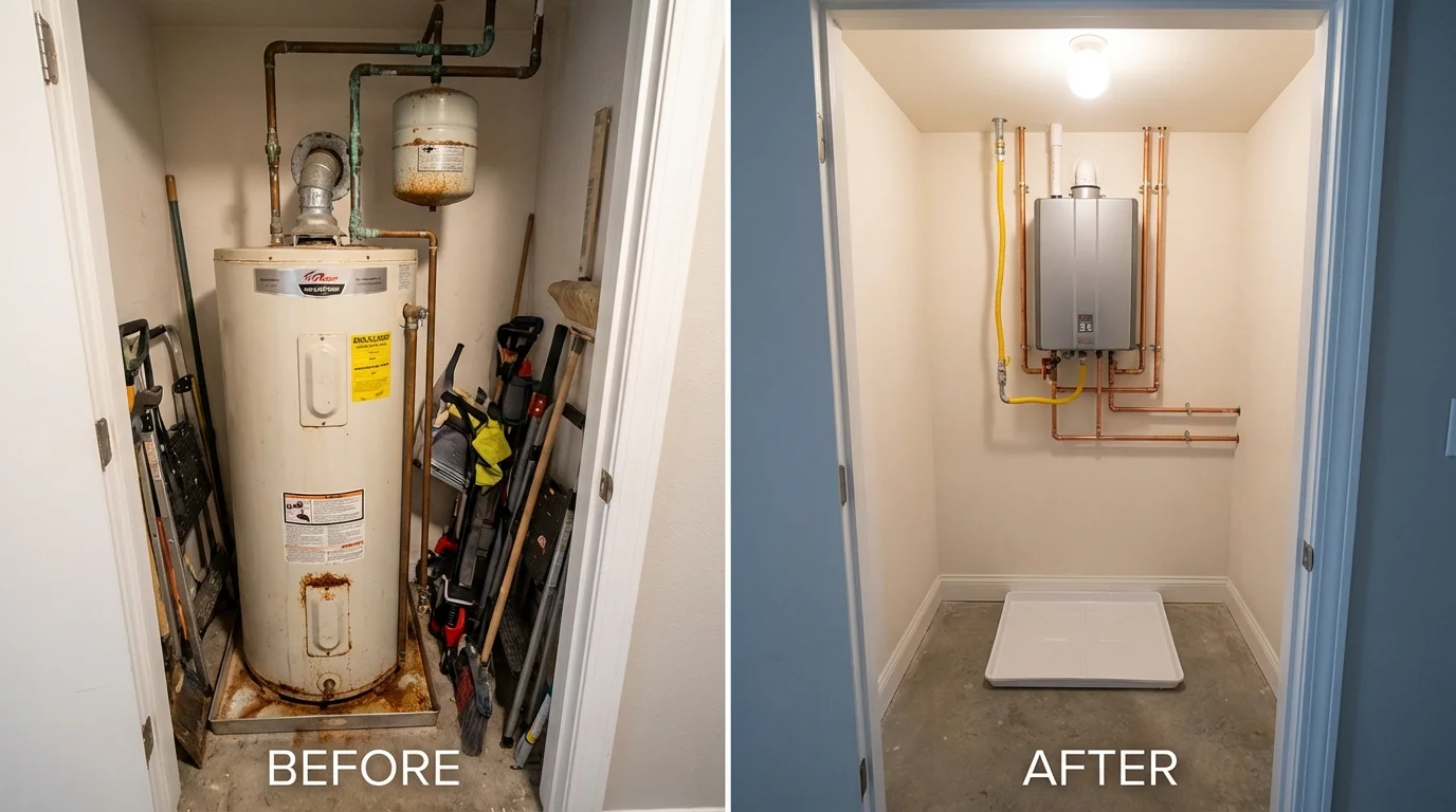 Tank water heater versus wall-mounted tankless unit comparison for Beaver City, NE homeowners