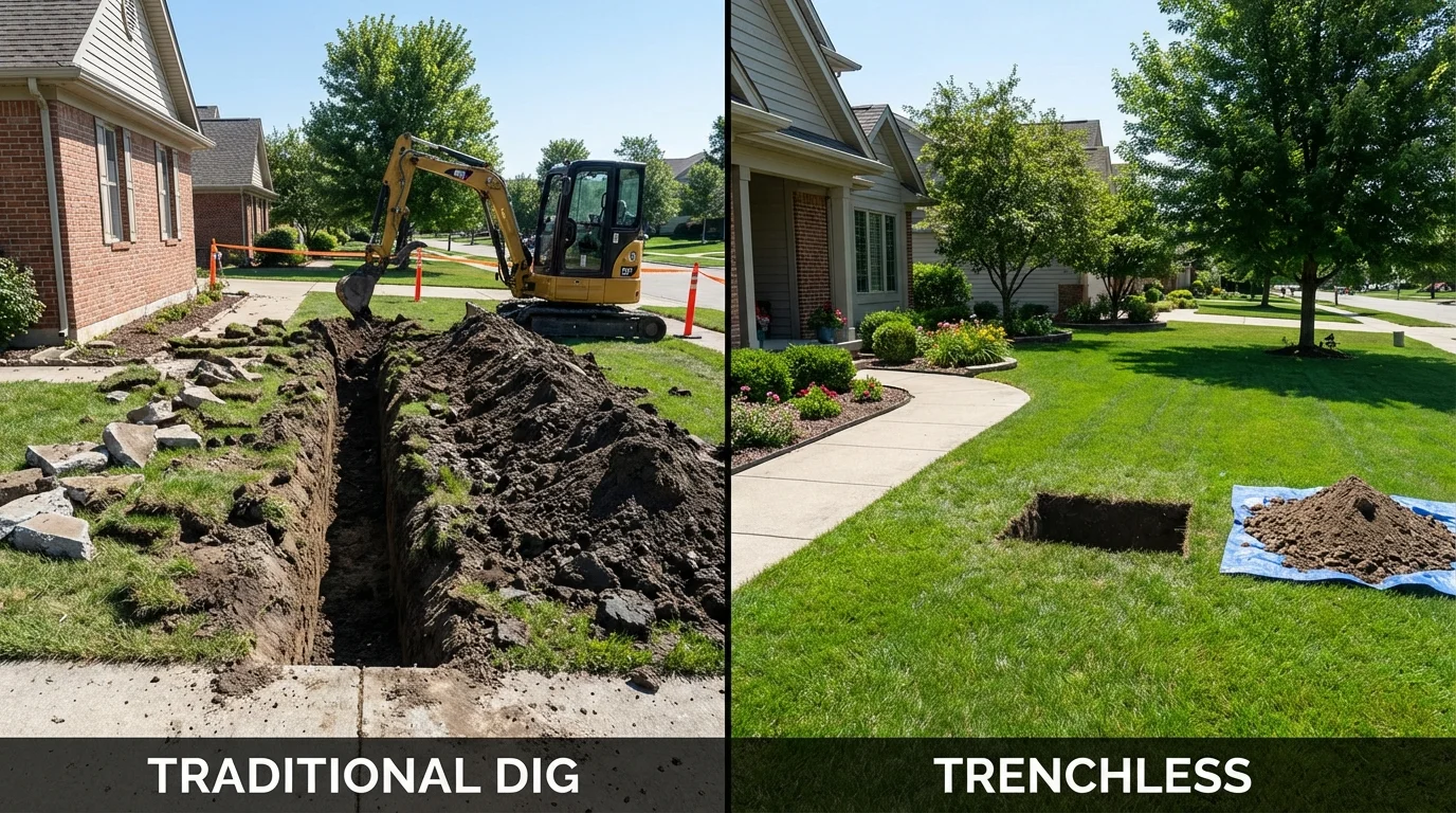 Trenchless sewer repair with minimal yard damage versus traditional excavation in Beaver City, NE